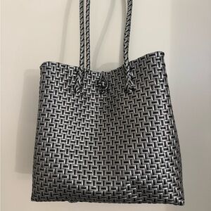Woven Metallic Gray Tote Bag - Stylish Everyday Carry